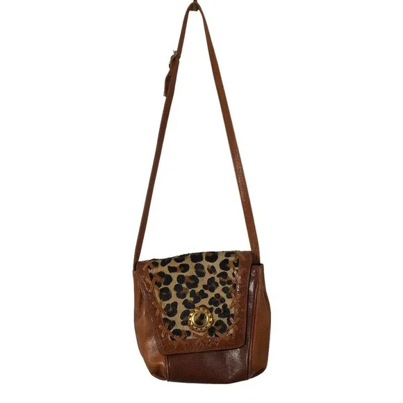 New York & Company Joseph B. Exclusive Leopard Brown Leather Shoulder Bag Purse - Picture 8 of 9